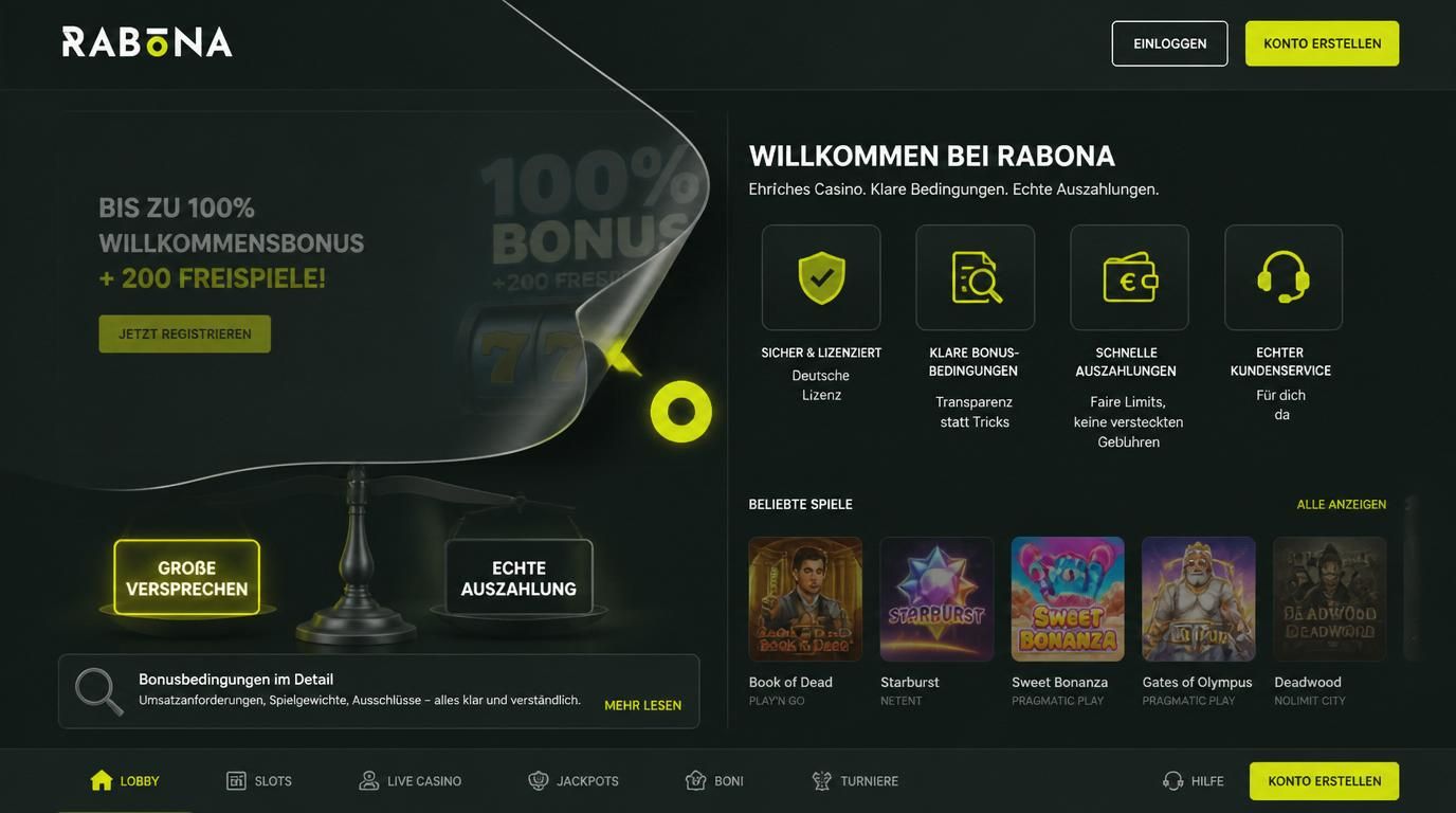 Schnittbild mit Casino­Bonusversprechen und klaren Bonusbedingungen